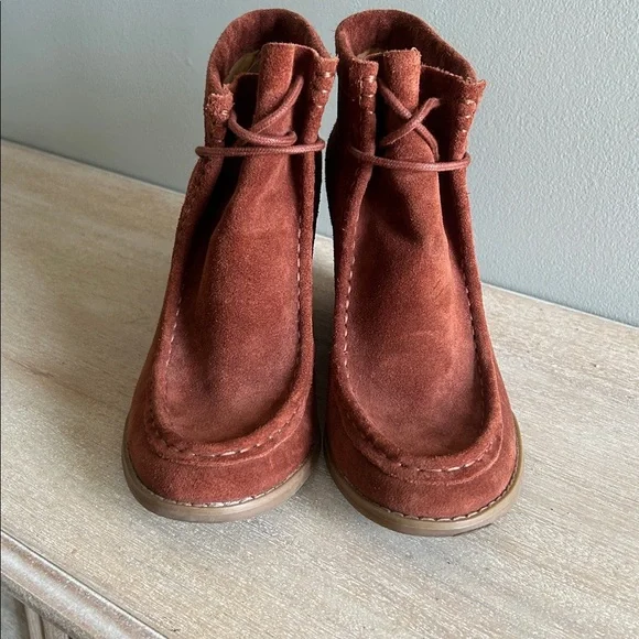 Lucky brand wedge rust leather boho chic vintage style ankle boot women’s size 9 - Picture 3 of 8